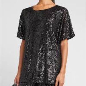 Plus size Black Sequin Short Sleeve Top. Corvia 2X